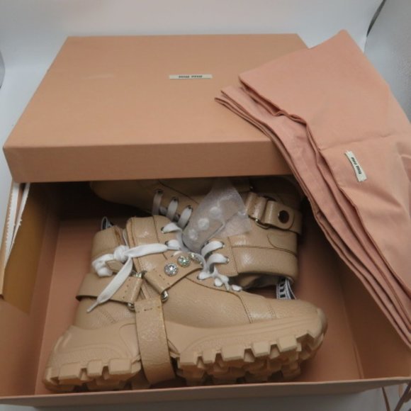 MIU MIU Crystal-Embellished Hiking Boots Sneakers - Picture 5 of 8